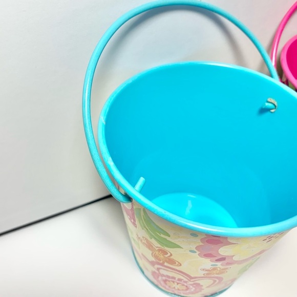 3 Small Spring Floral Tin Pail Bucket, [Blue, Pink & Orange] - Picture 8 of 10